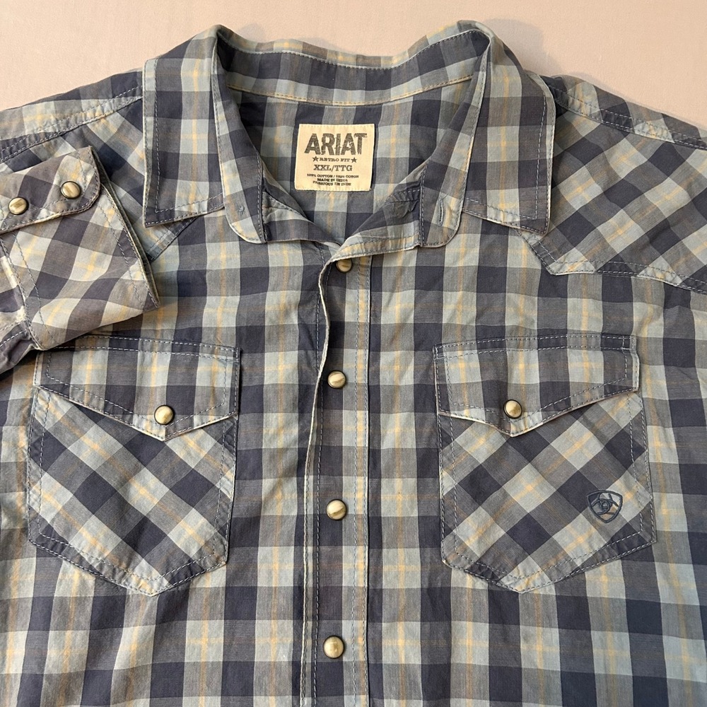 Ariat Retro Fit Western‎ Shirt Mens XXL Plaid Long Sleeve Snap Button Up Cowboy